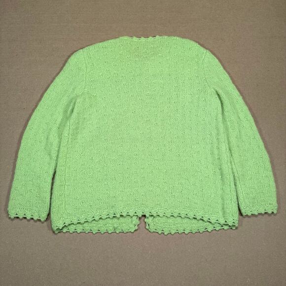Vintage Lime Green Knit Cardigan Sweater Scalloped Edge Open Front Women’s M - Picture 6 of 8